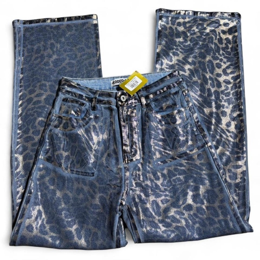 Rodeo Quincy Leopard print flare jeans with a unique design